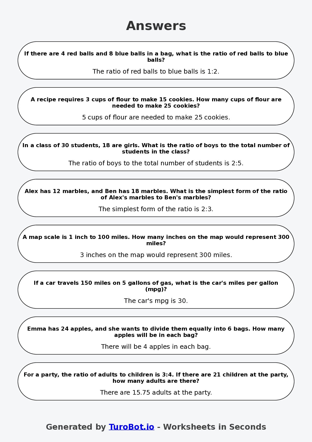 Year 6 Math Worksheet – Ratio Word Problems