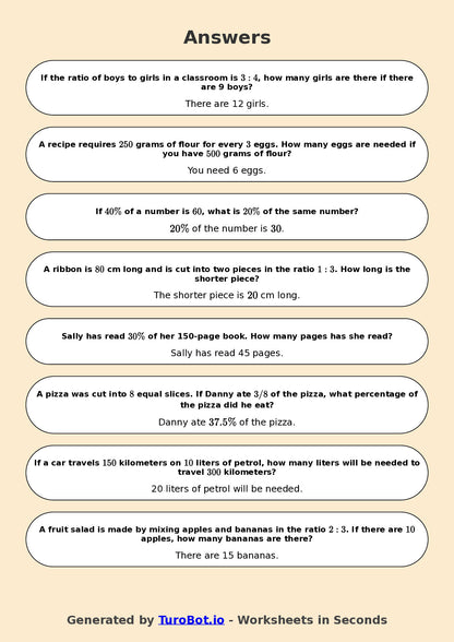 Year 6 Math Worksheet – Ratios and Percentages Links