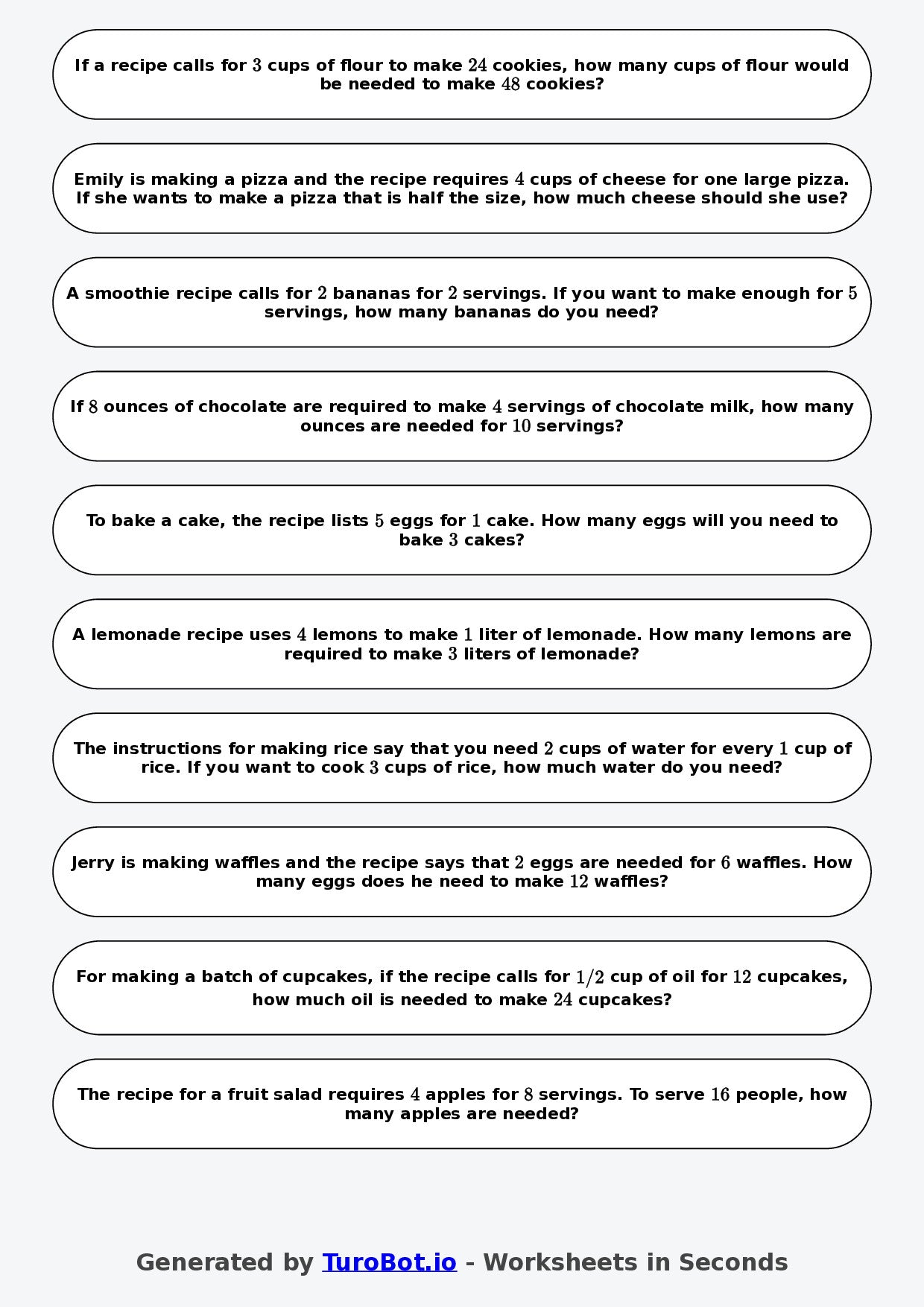 Year 6 Math Worksheet – Recipe Scaling
