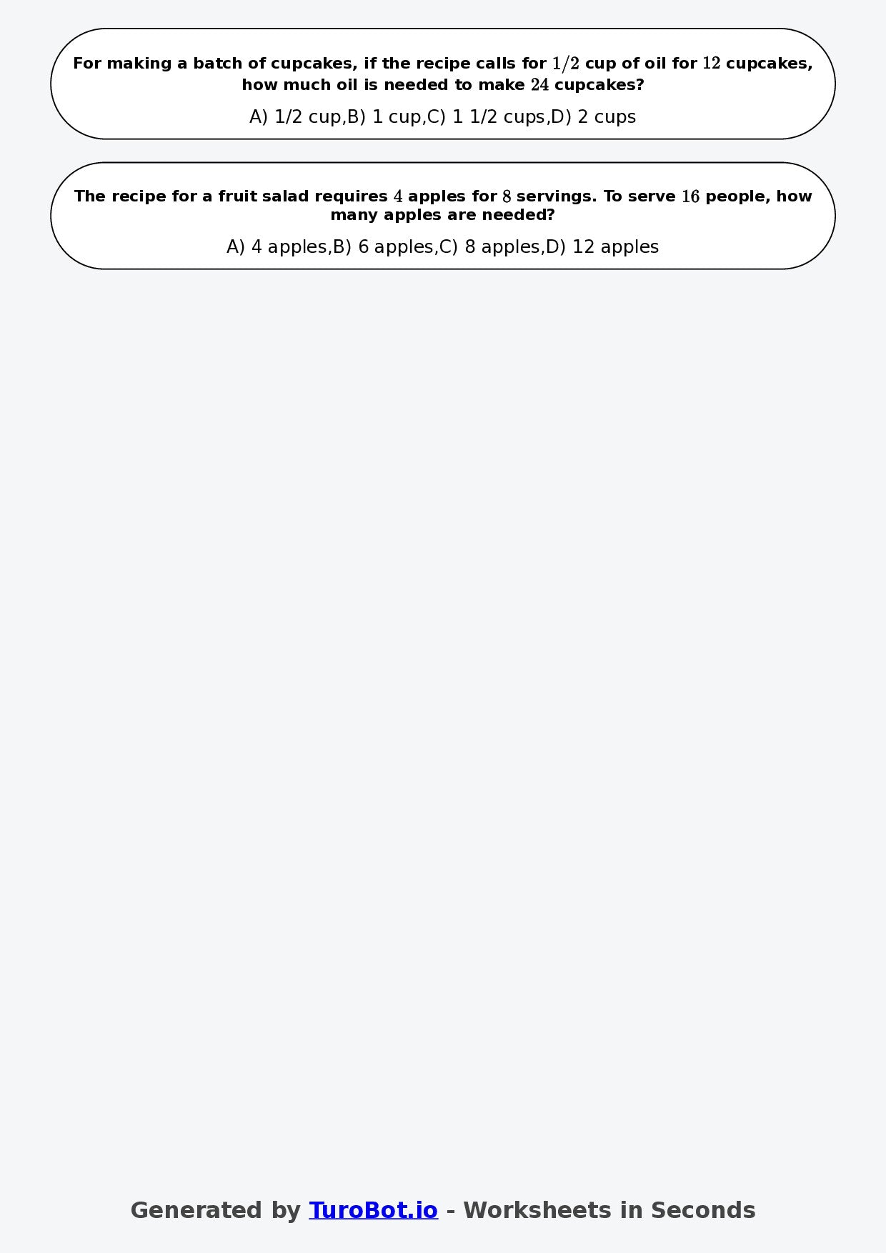 Year 6 Math Worksheet – Recipe Scaling