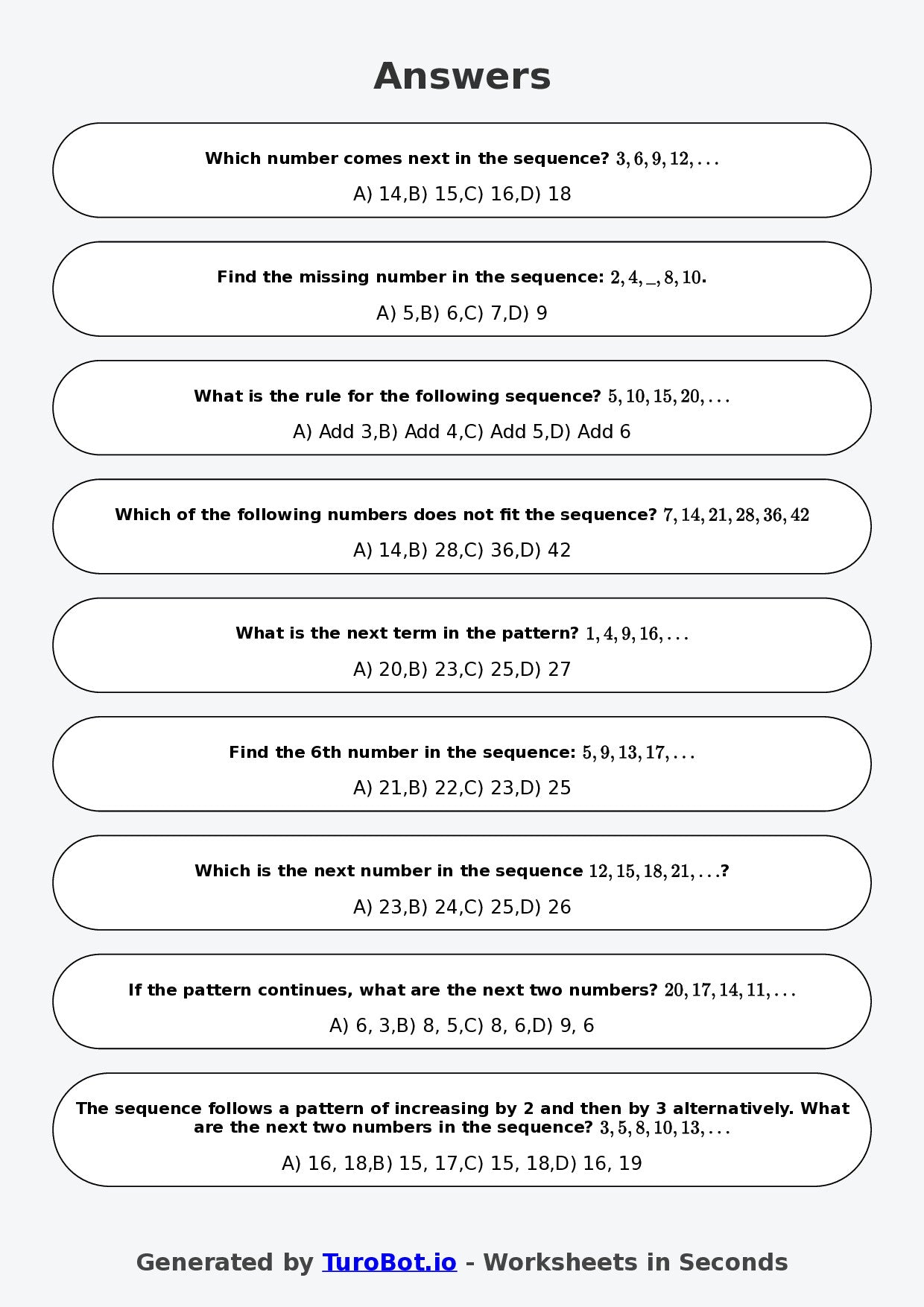 Year 6 Math Worksheet – Sequences with Rules