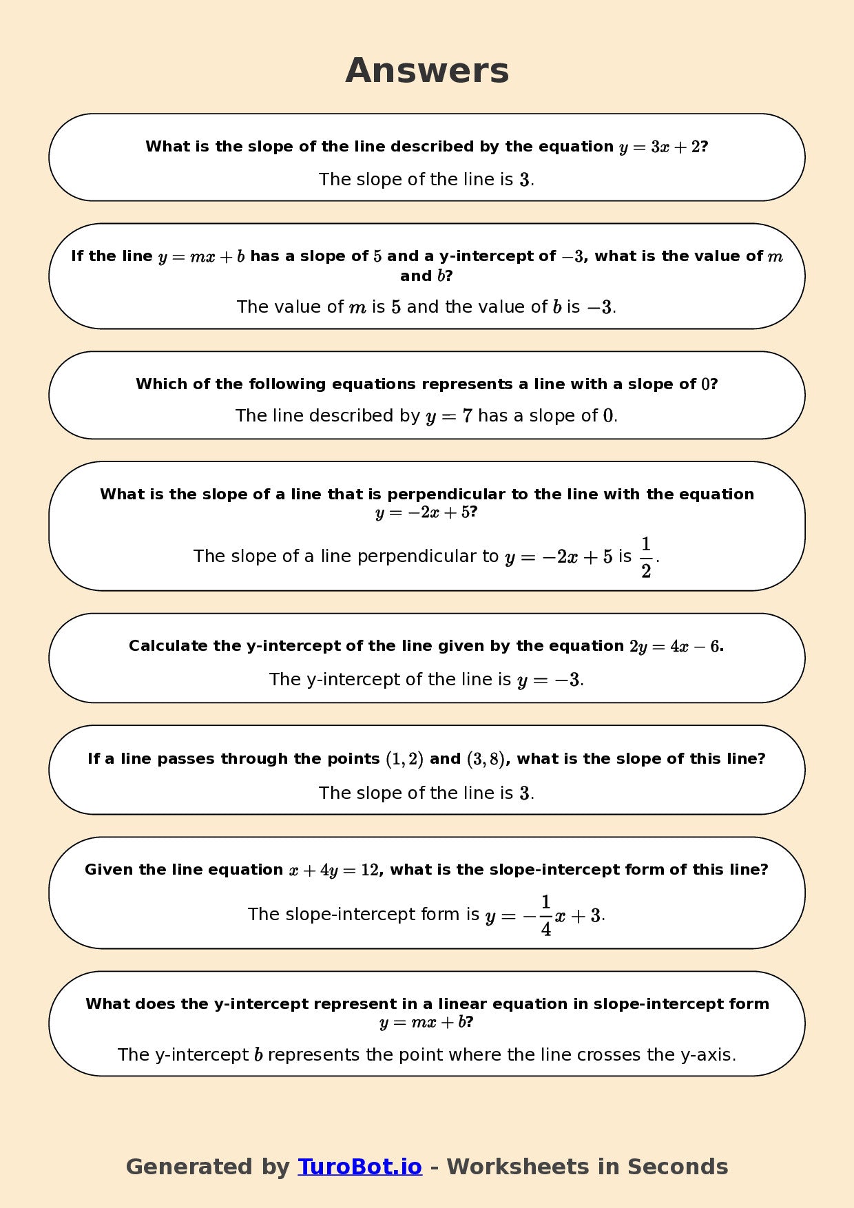 Year 8 Math Worksheet – Slope and Intercept Basics