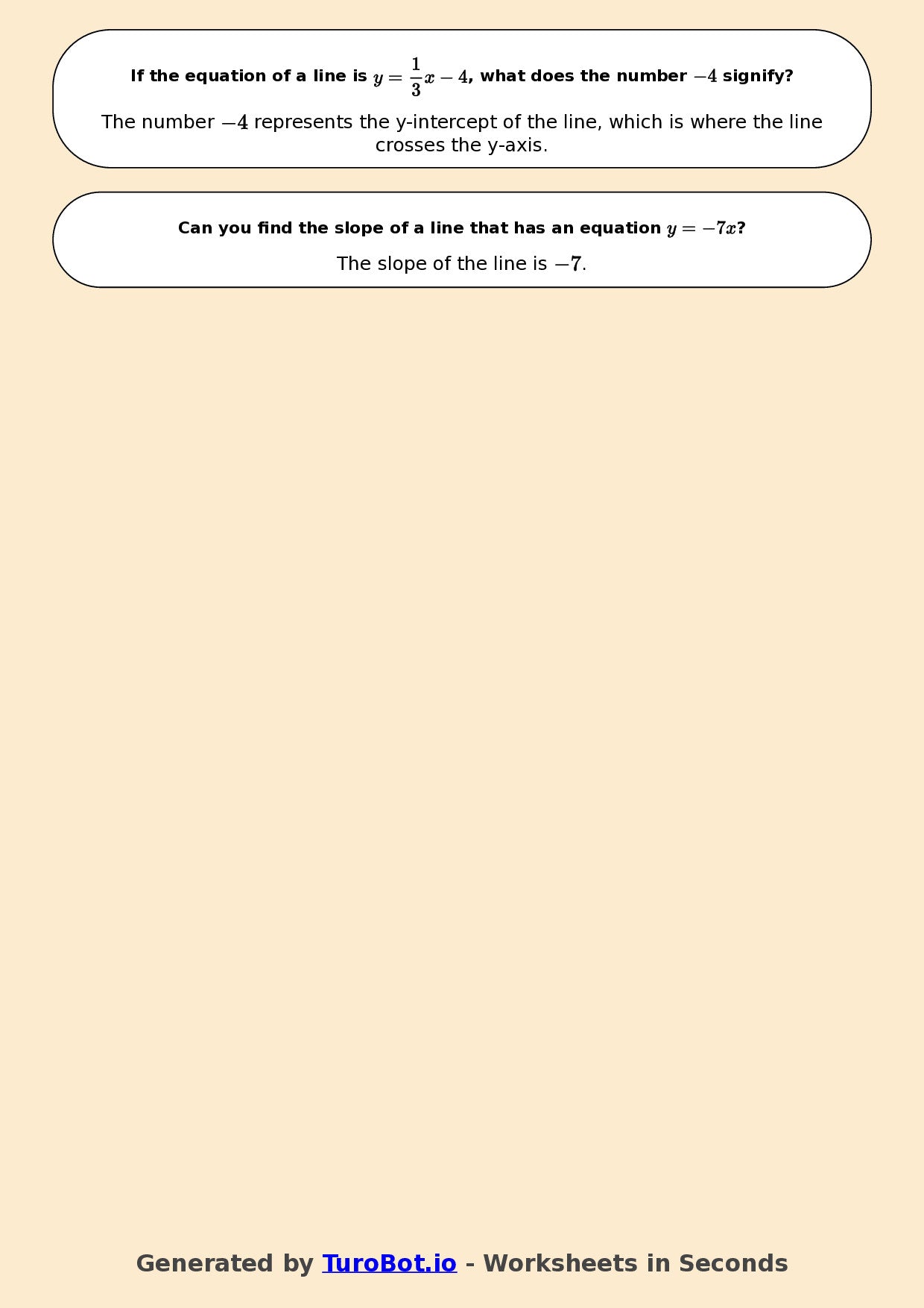 Year 8 Math Worksheet – Slope and Intercept Basics