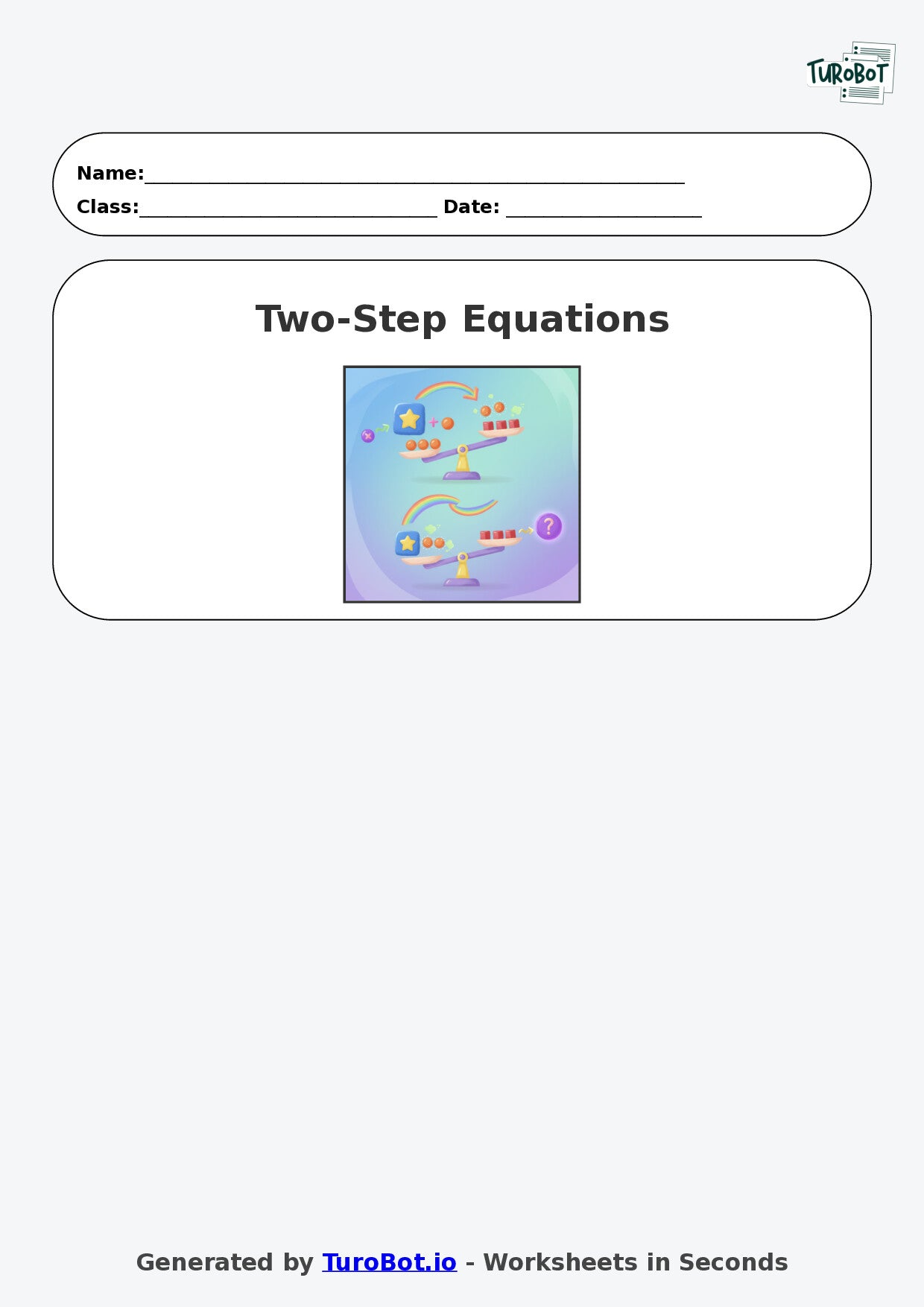 Year 8 Math Worksheet – Two-Step Equations