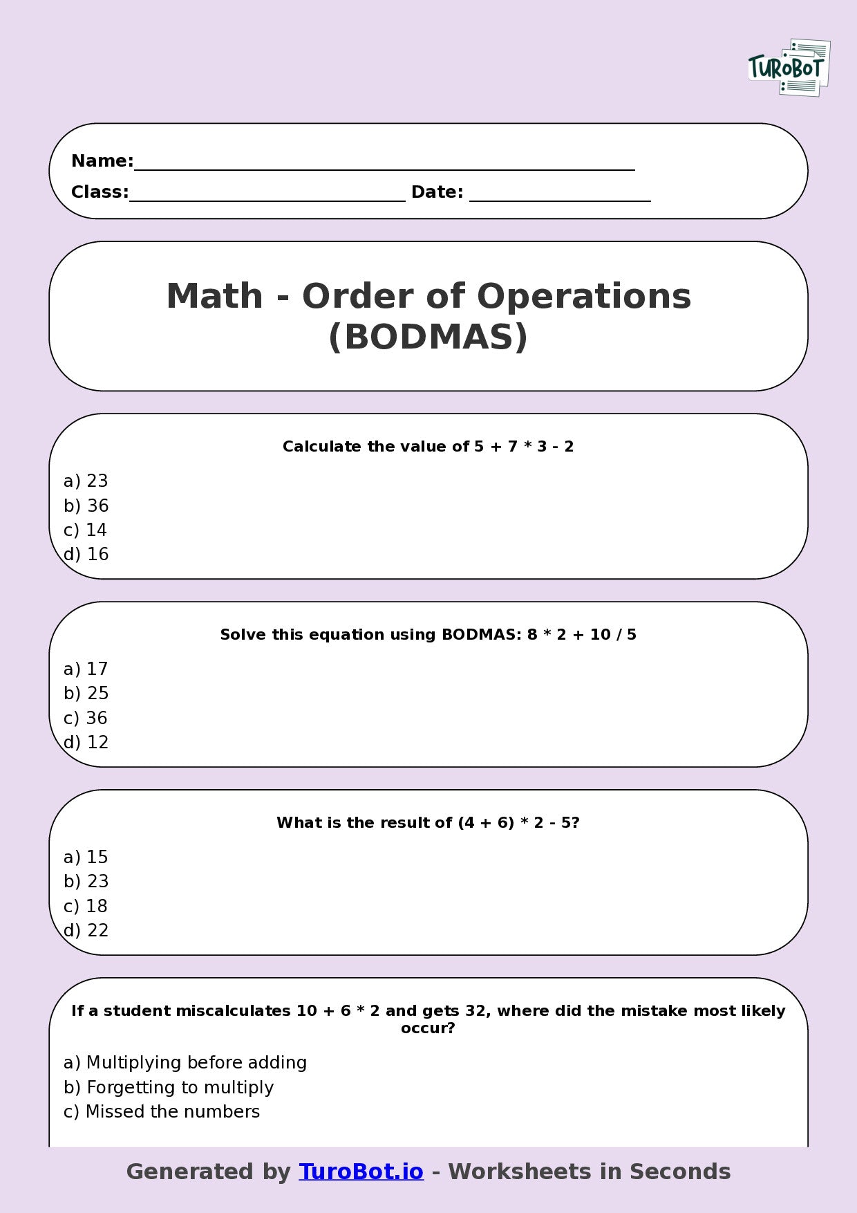 Math - Year 6 - Order of Operations