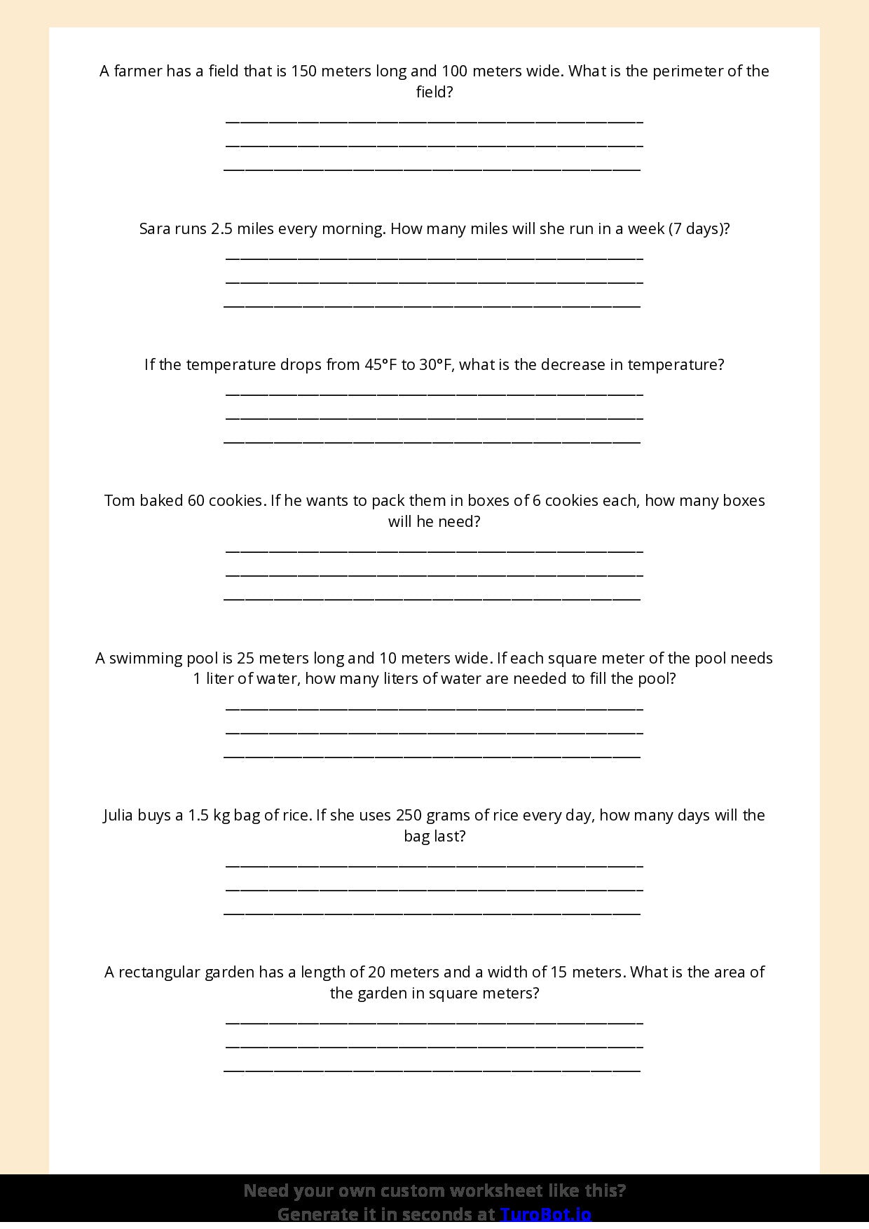 Free Worksheet - Year 6 Math Solving Real-World Measurement Problems Short Answer Response