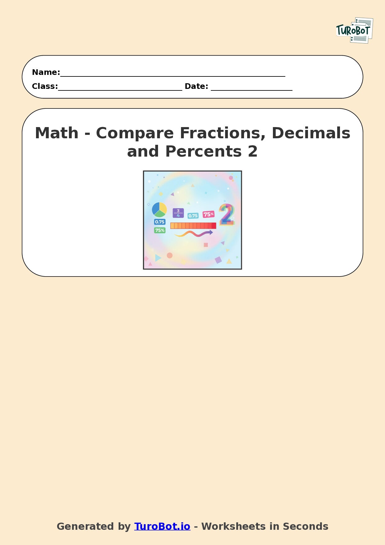 Year 7 Math Worksheet – Compare Fractions, Decimals and Percents 2