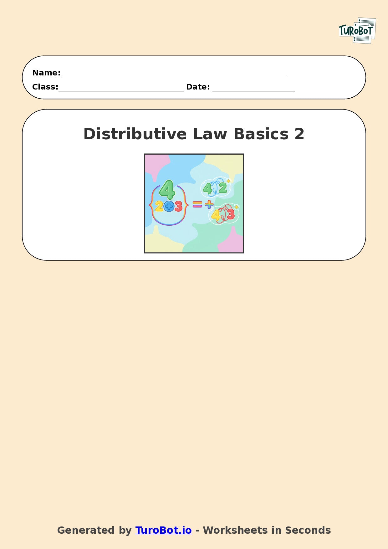 Year 7 Math Worksheet – Distributive Law Basics 2