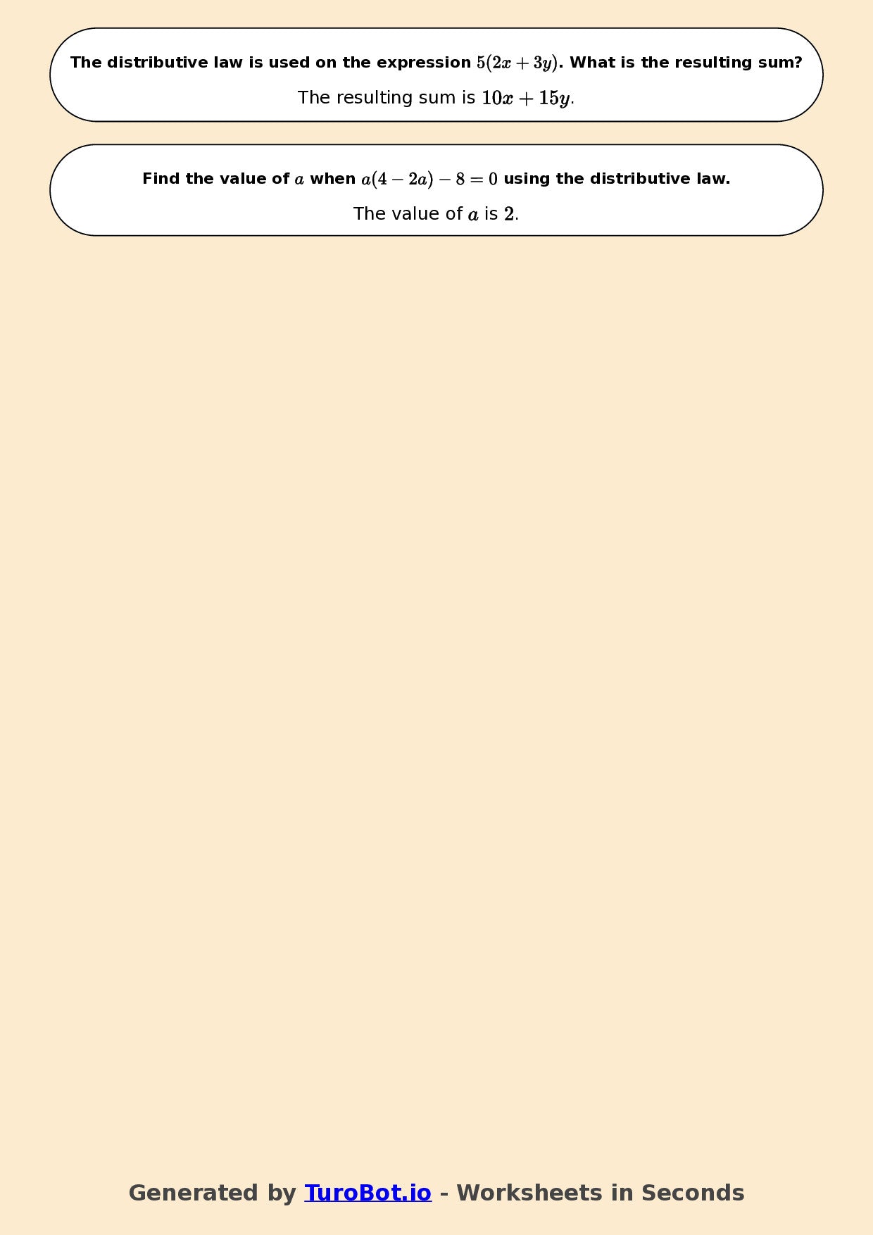 Year 7 Math Worksheet – Distributive Law Basics 2