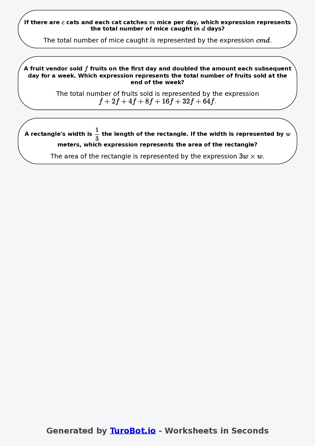 Year 7 Math Worksheet – Forming Expressions from Words 2