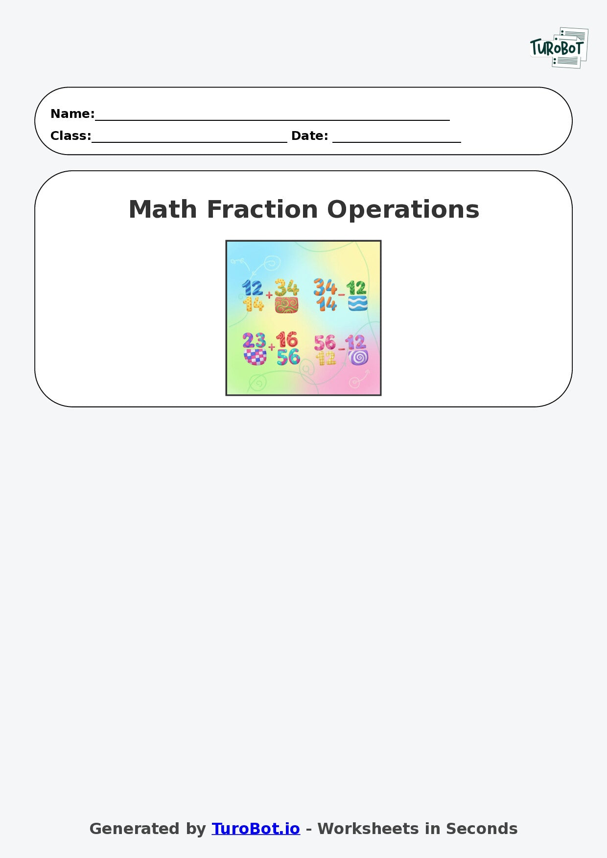 Year 7 Math Worksheet – Fraction Operations - Add and Subtract 2