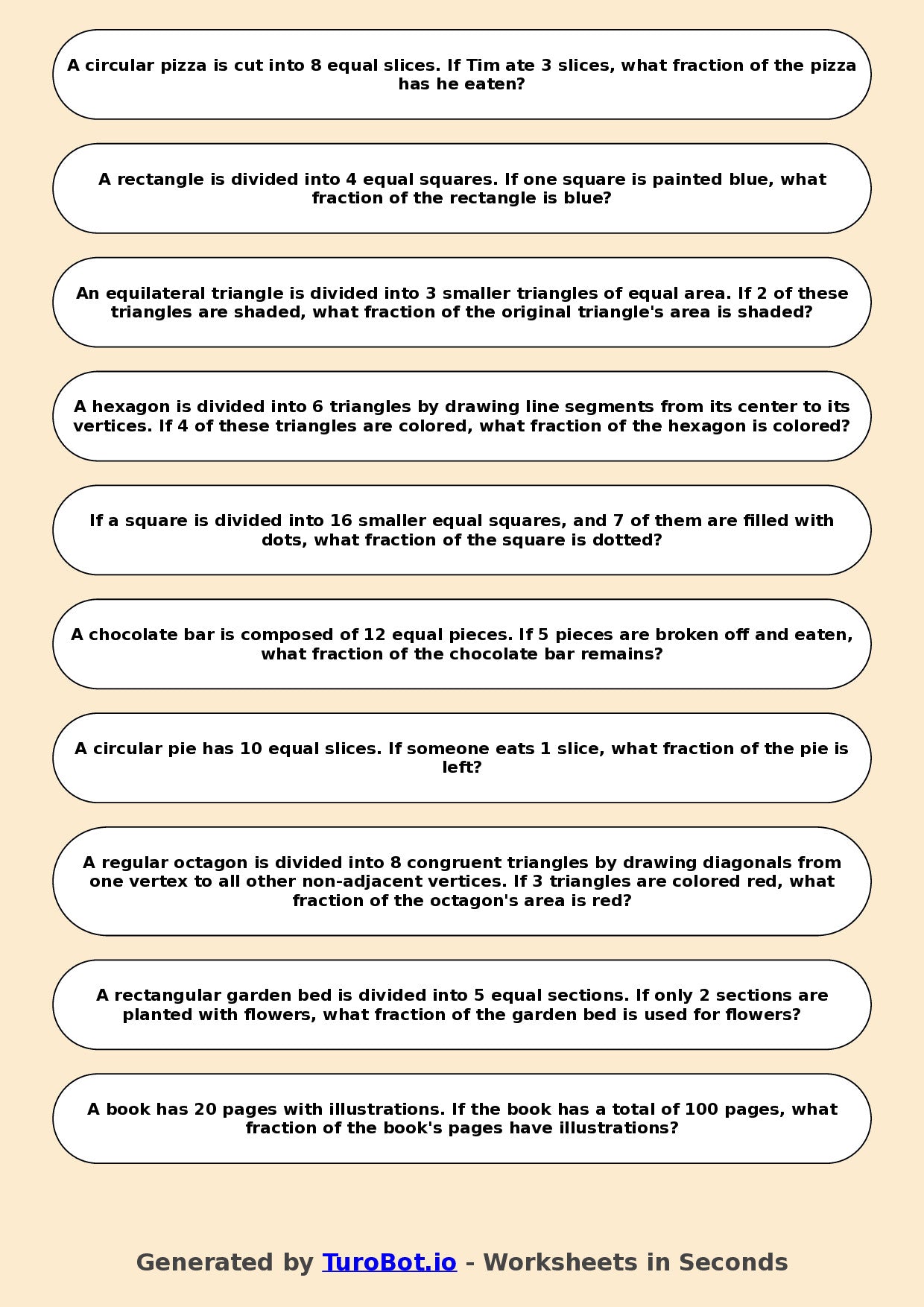 Year 7 Math Worksheet – Fractions of Shapes (Abstract) 2