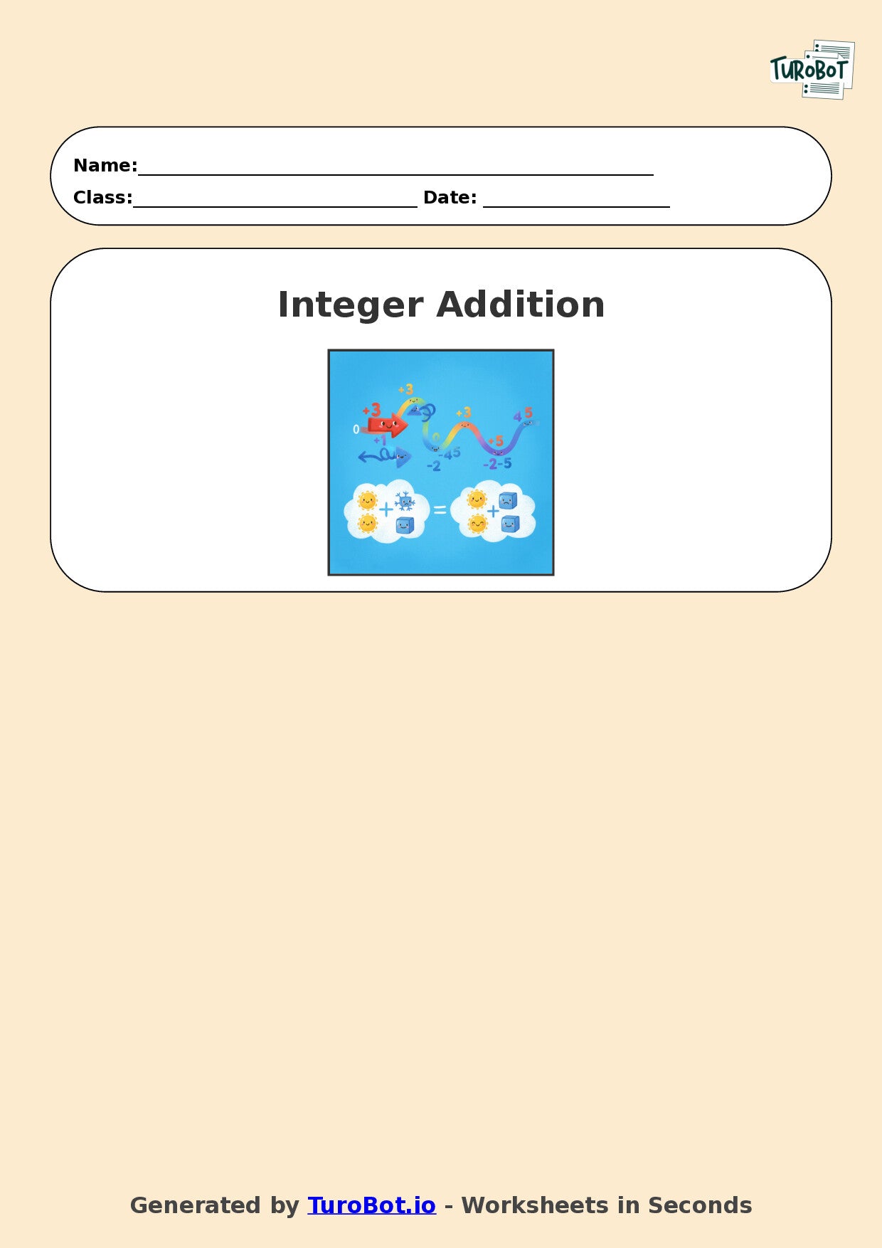 Year 7 Math Worksheet – Integer Addition