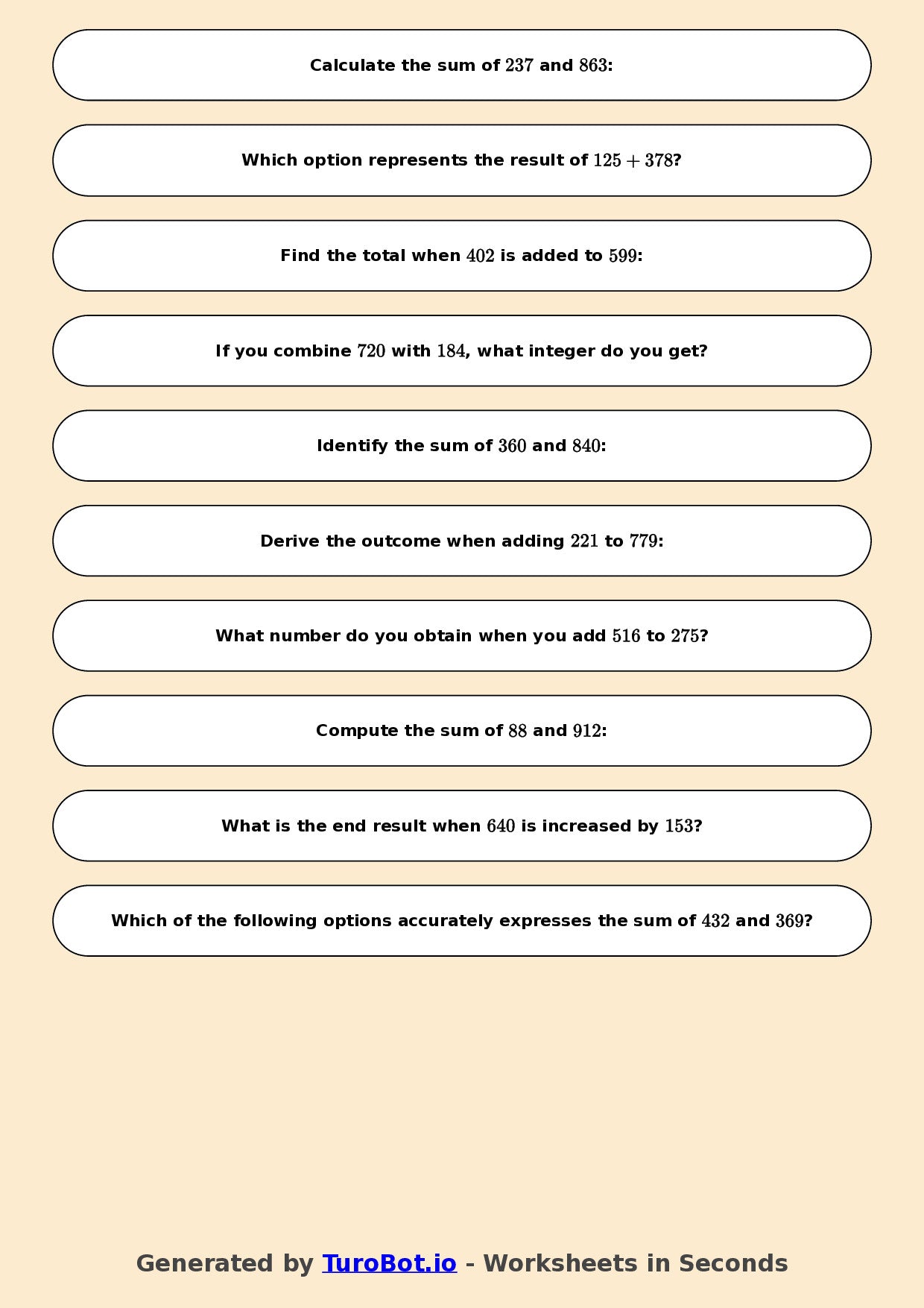 Year 7 Math Worksheet – Integer Addition