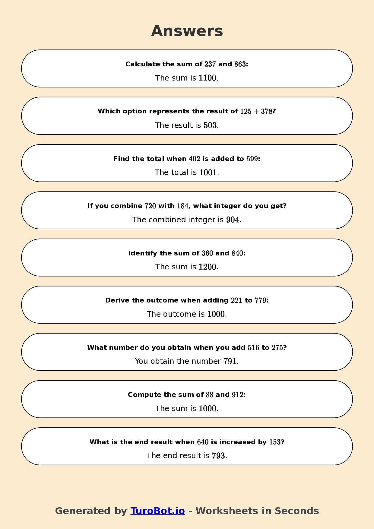 Year 7 Math Worksheet – Integer Addition