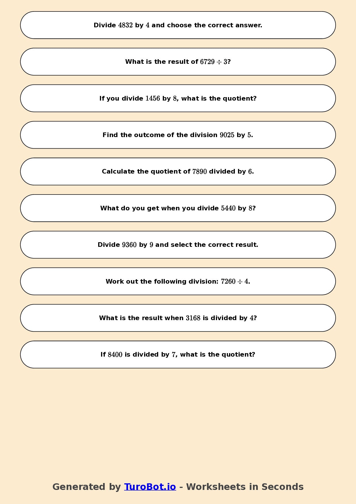 Year 7 Math Worksheet – Long Division 2