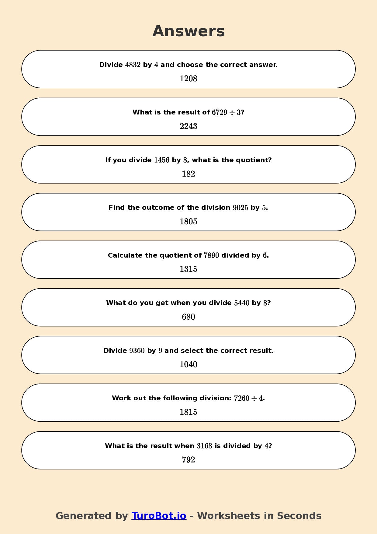 Year 7 Math Worksheet – Long Division 2