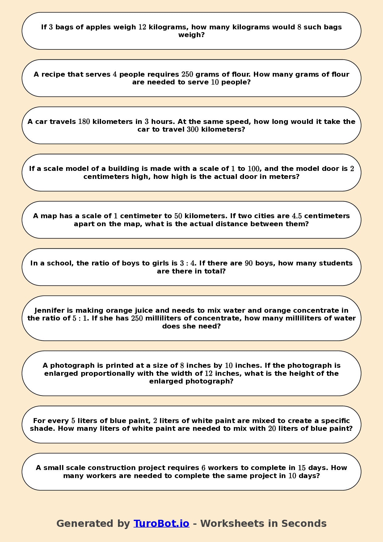 Year 7 Math Worksheet – Multi-Step Proportion Problems