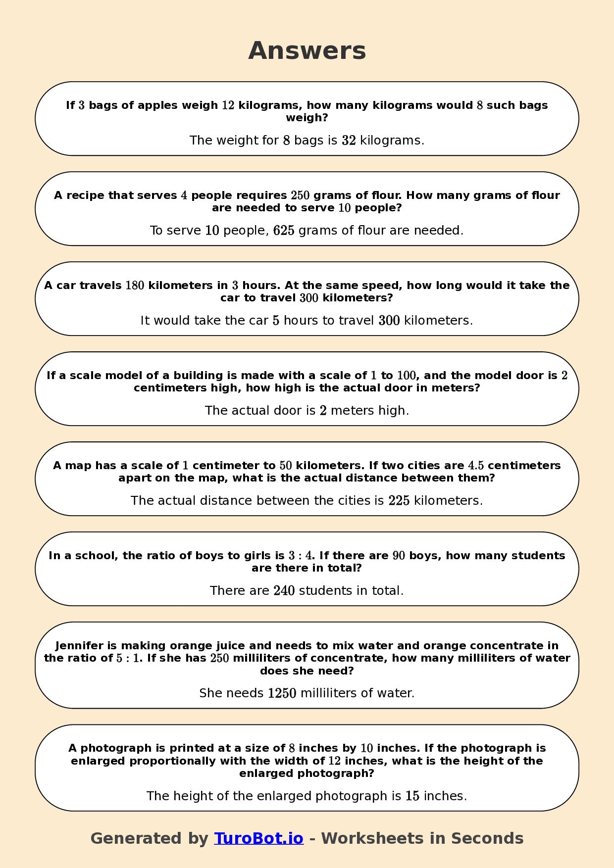 Year 7 Math Worksheet – Multi-Step Proportion Problems