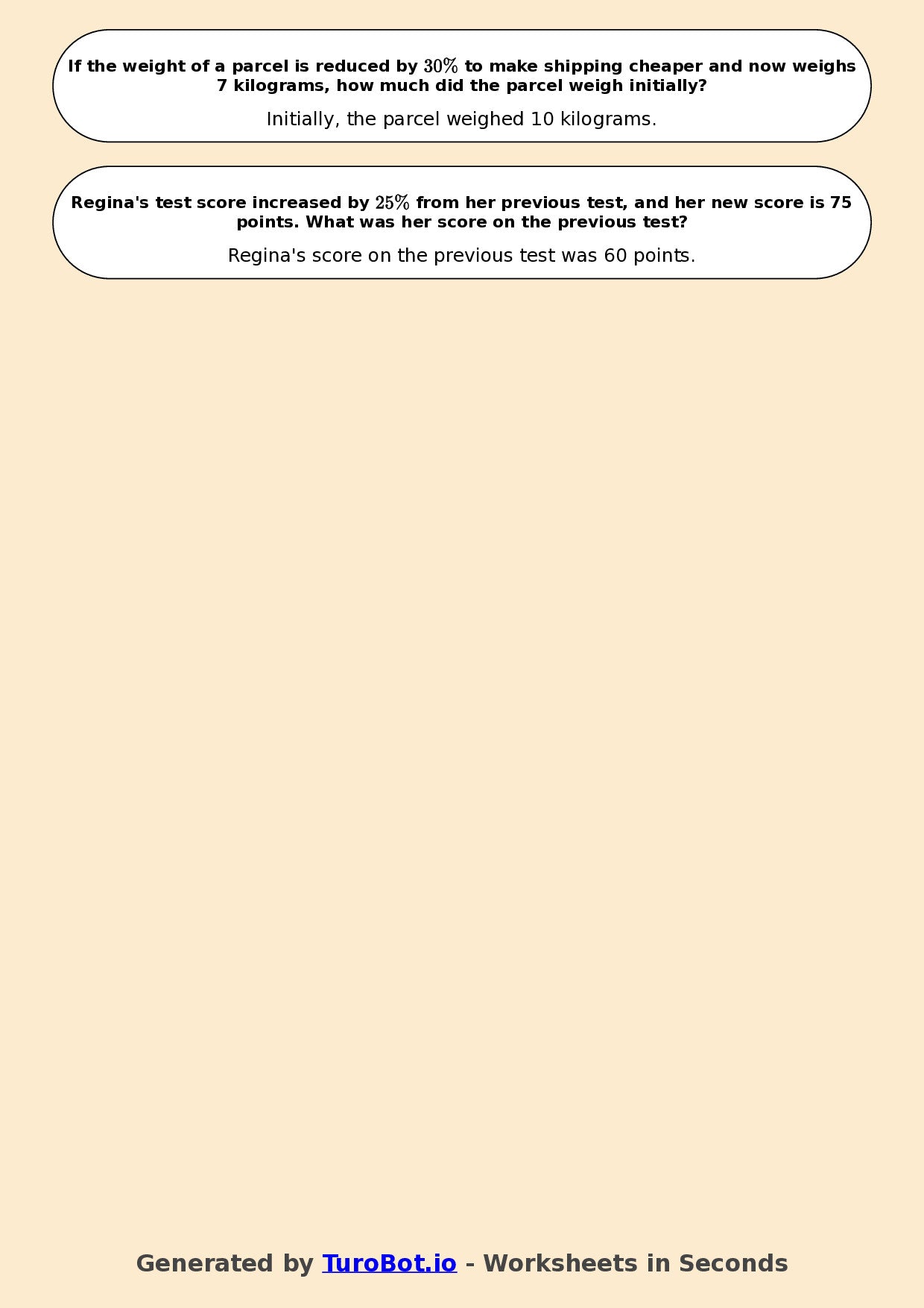 Year 7 Math Worksheet – Percent Increase and Decrease