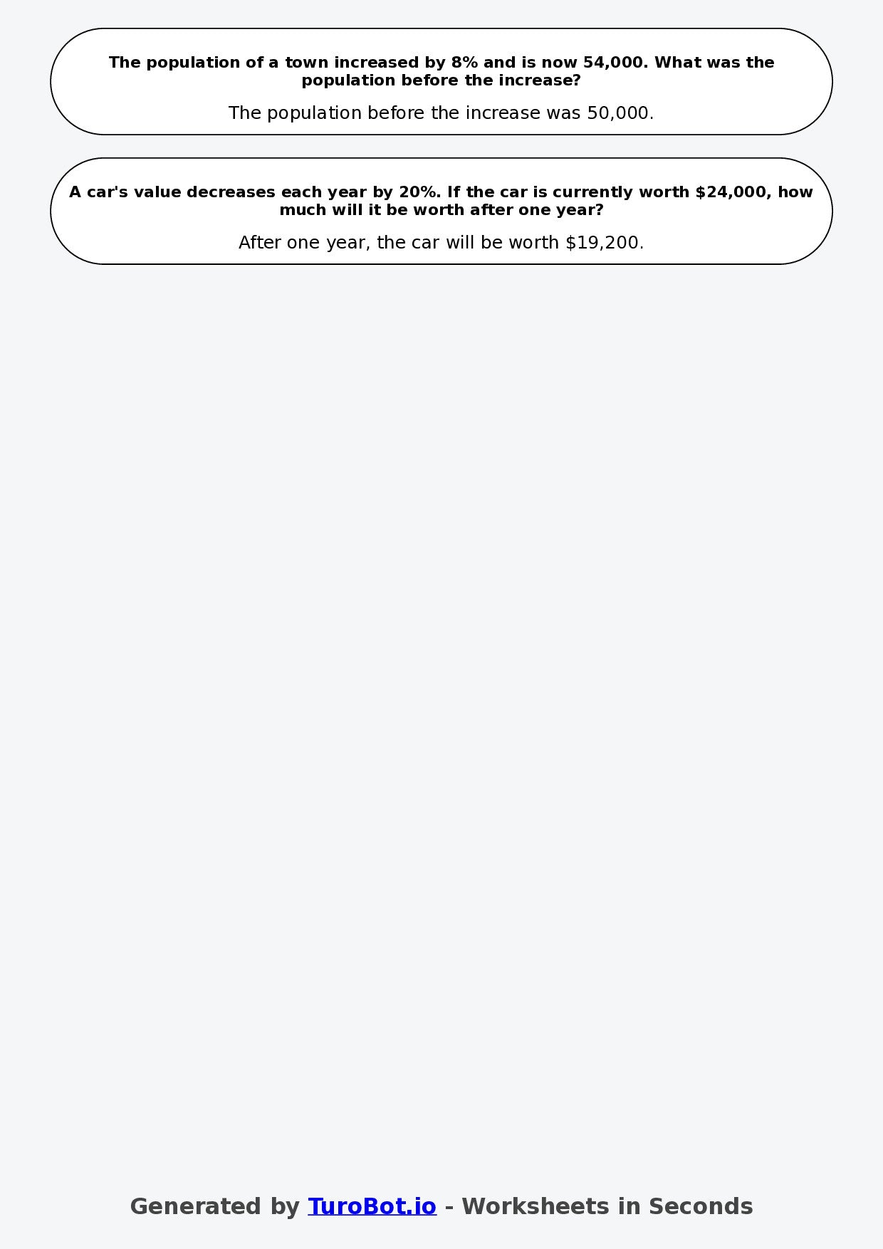 Year 7 Math Worksheet – Percentages of Amounts 2