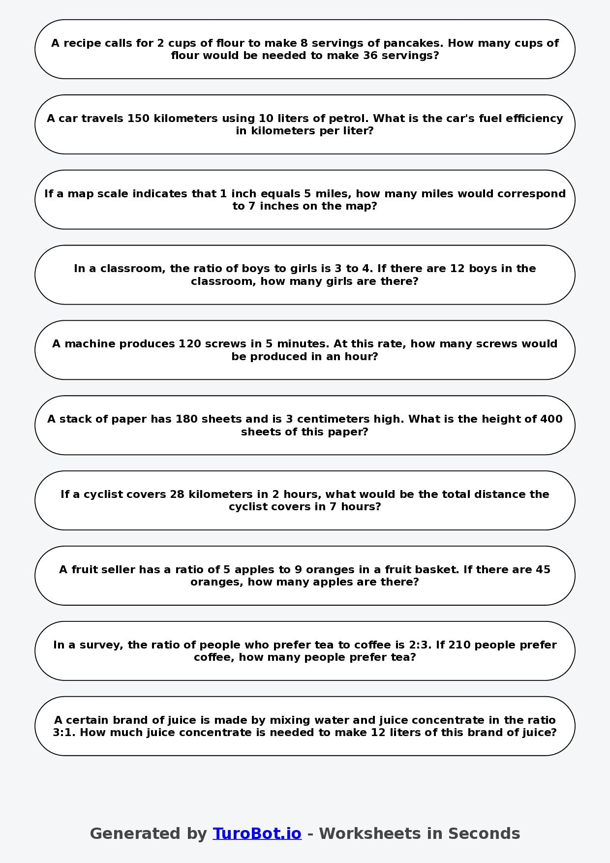 Year 7 Math Worksheet – Ratio Tables