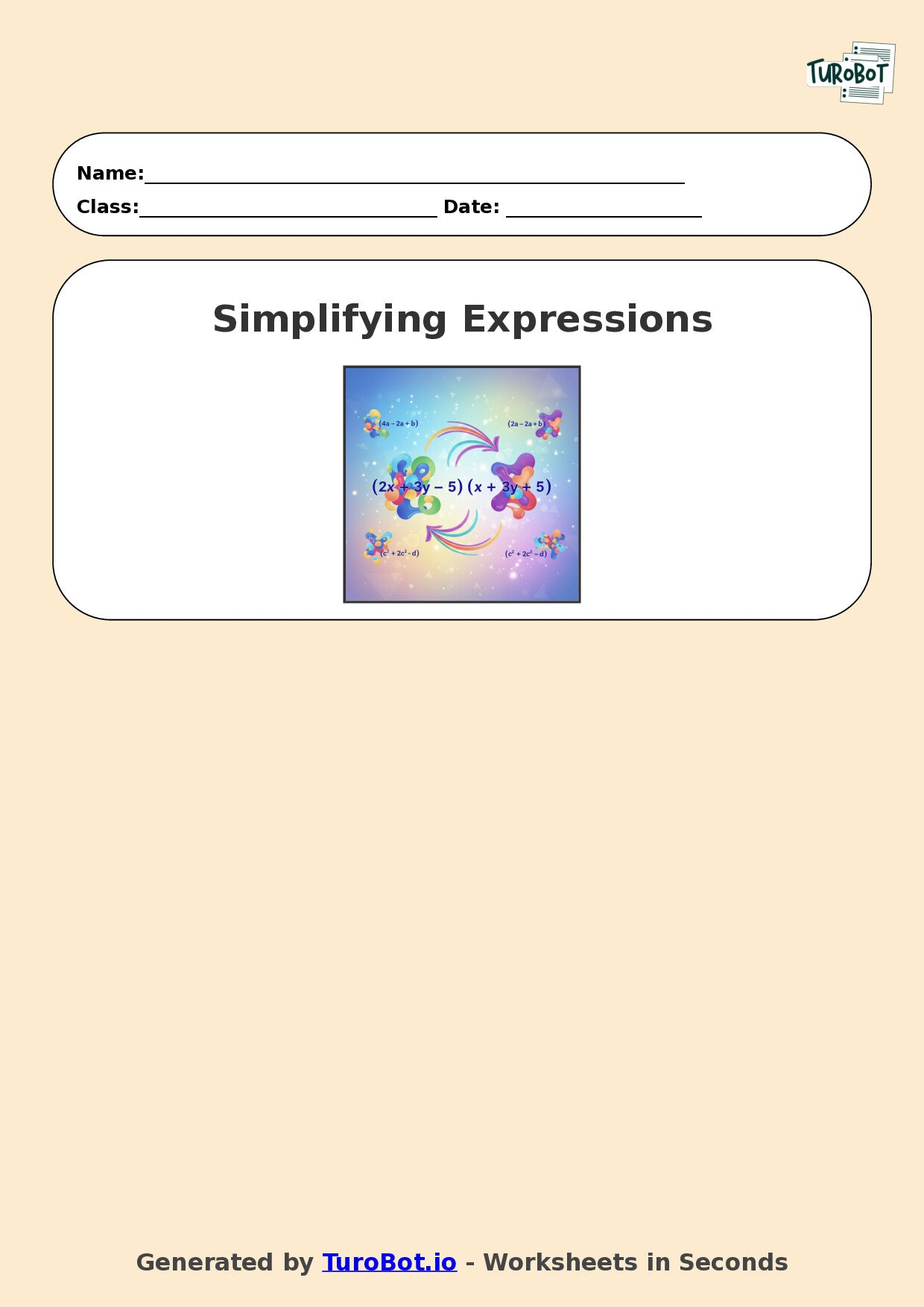 Year 7 Math Worksheet – Simplifying Expressions 2