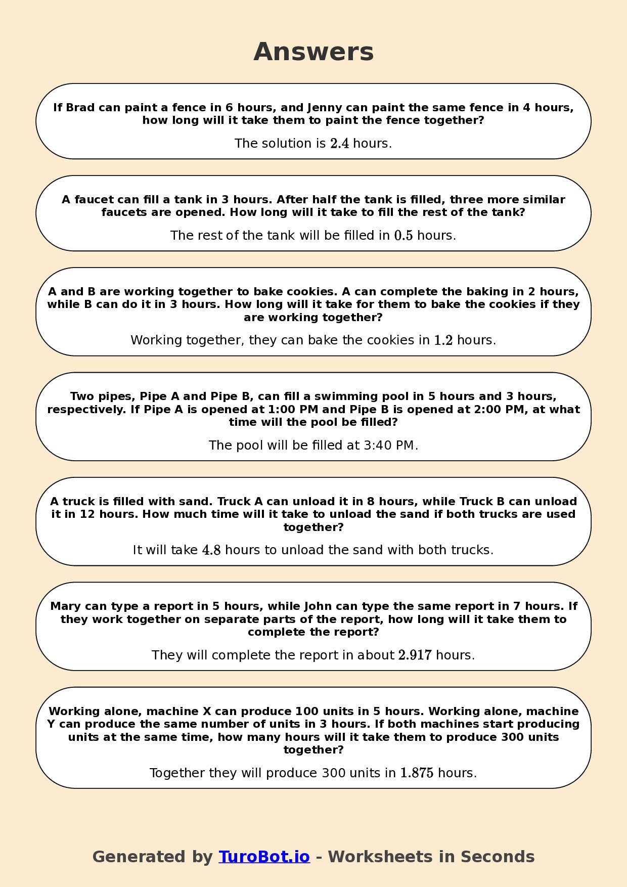 Year 7 Math Worksheet – Time and Work Rate Problems