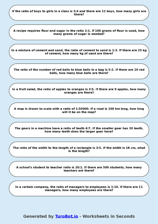 Year 8 Math Worksheet – Comparing Ratios