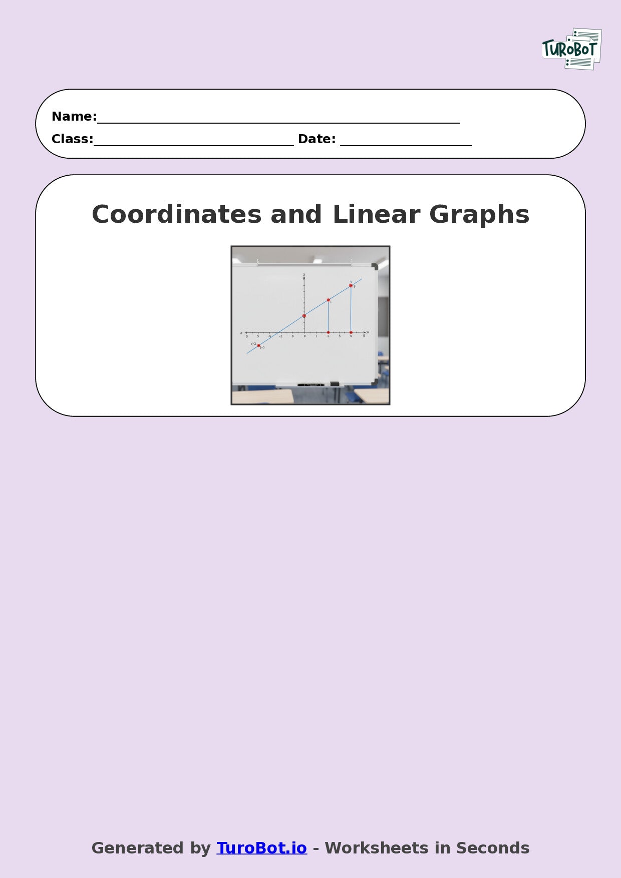 Year 8 Math Worksheet – Coordinates and Linear Graphs