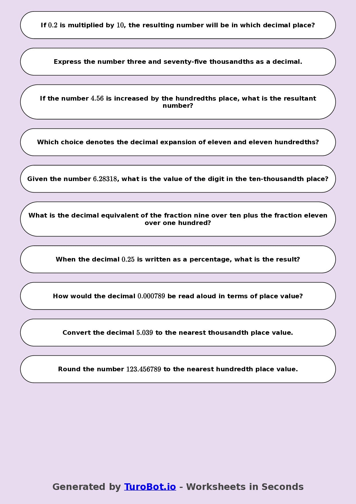 Year 8 Math Worksheet – Decimal Place Value Challenge