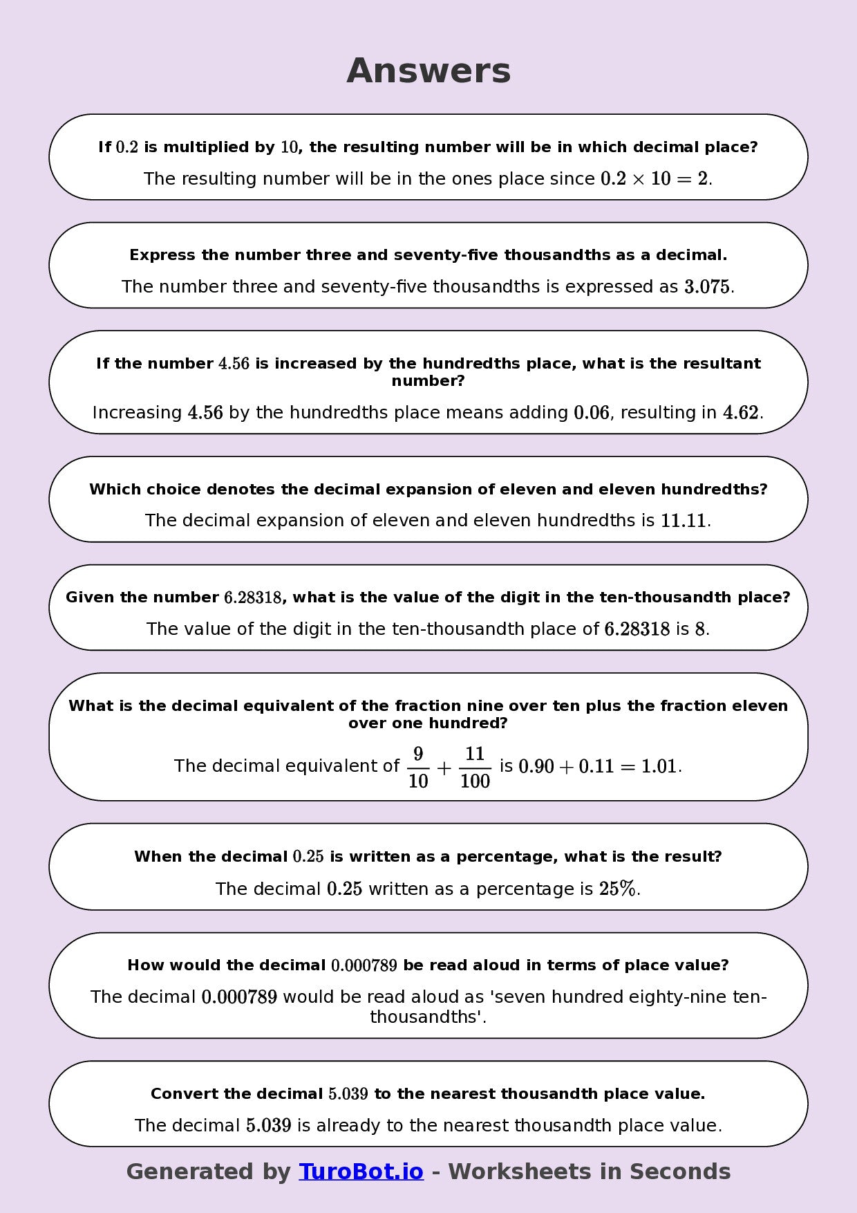 Year 8 Math Worksheet – Decimal Place Value Challenge