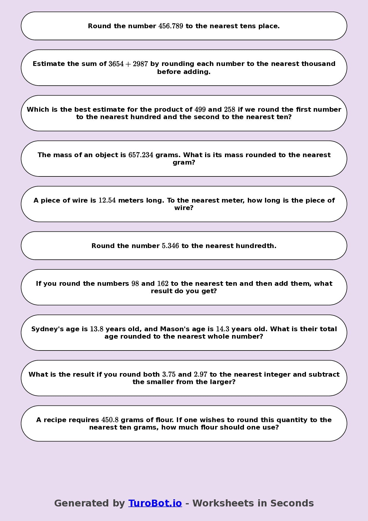 Year 8 Math Worksheet – Estimation and Rounding