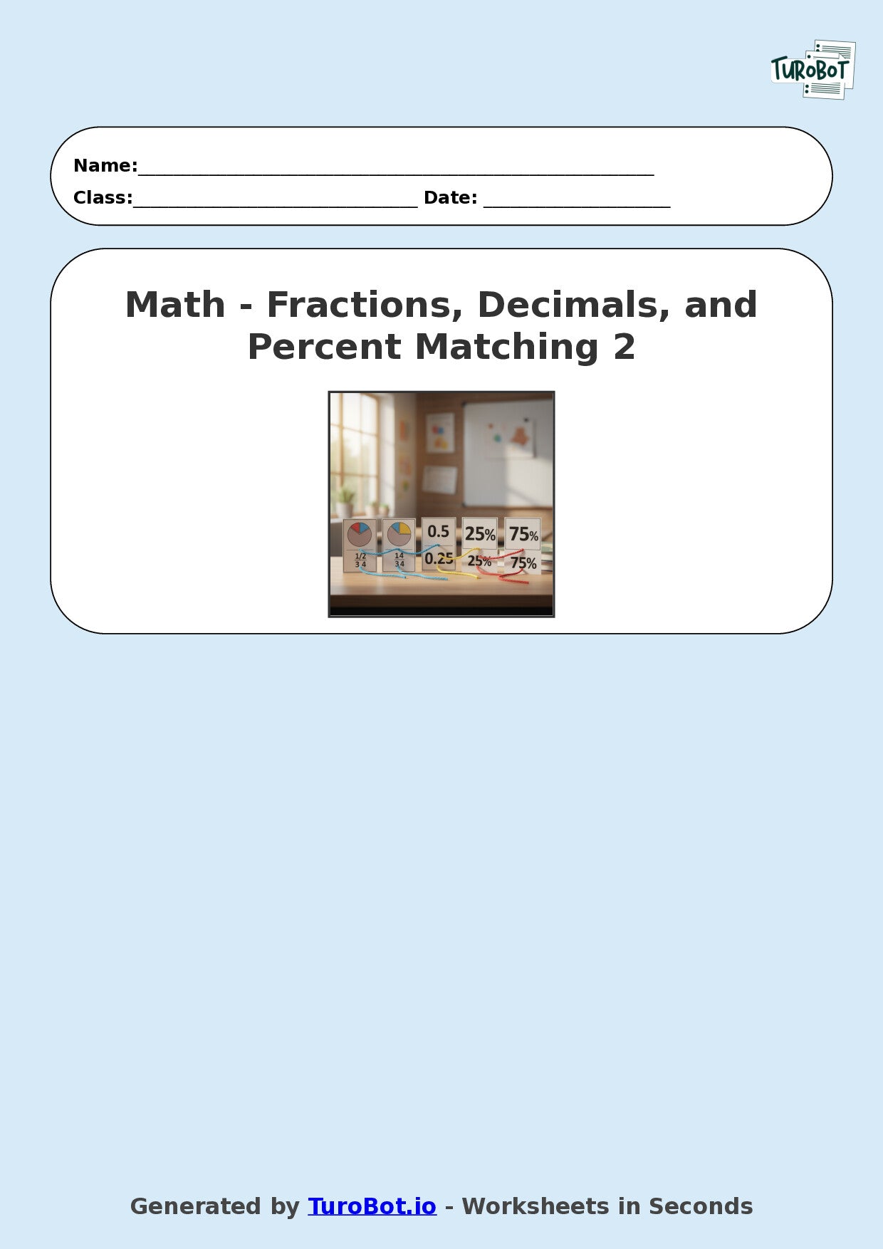 Year 8 Math Multiple Choice Worksheet – Fraction, Decimal and Percent Matching 2