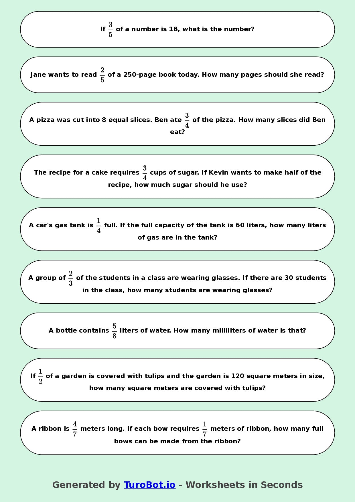 Year 8 Math Worksheet – Fraction of a Quantity 2