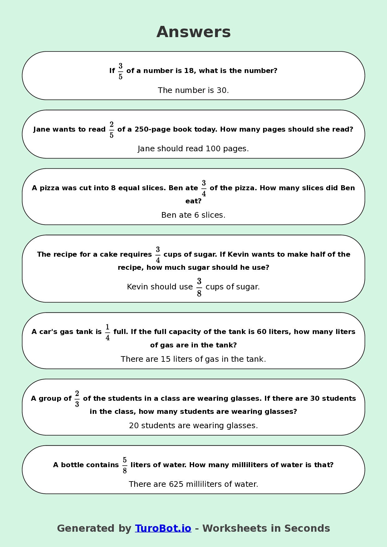 Year 8 Math Worksheet – Fraction of a Quantity 2