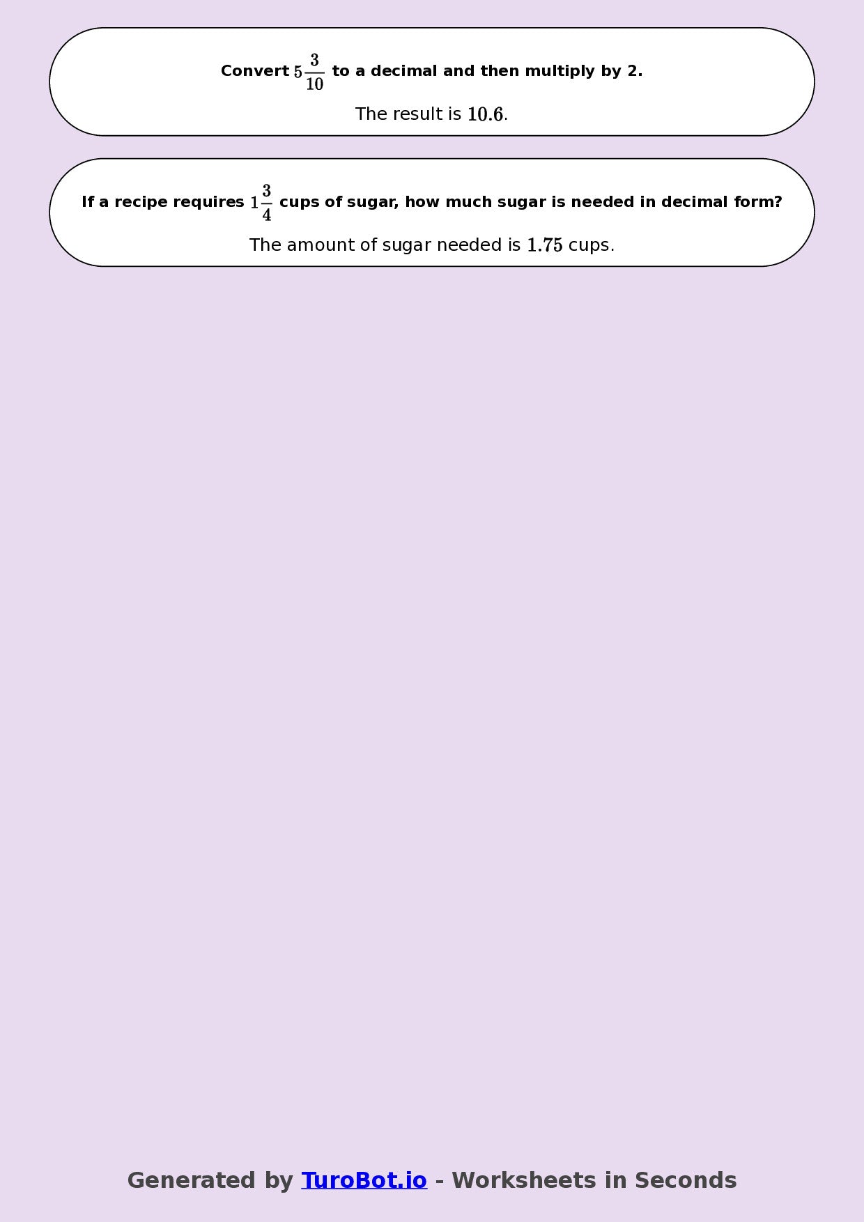 Year 8 Math Worksheet – Mixed Numbers to Decimals