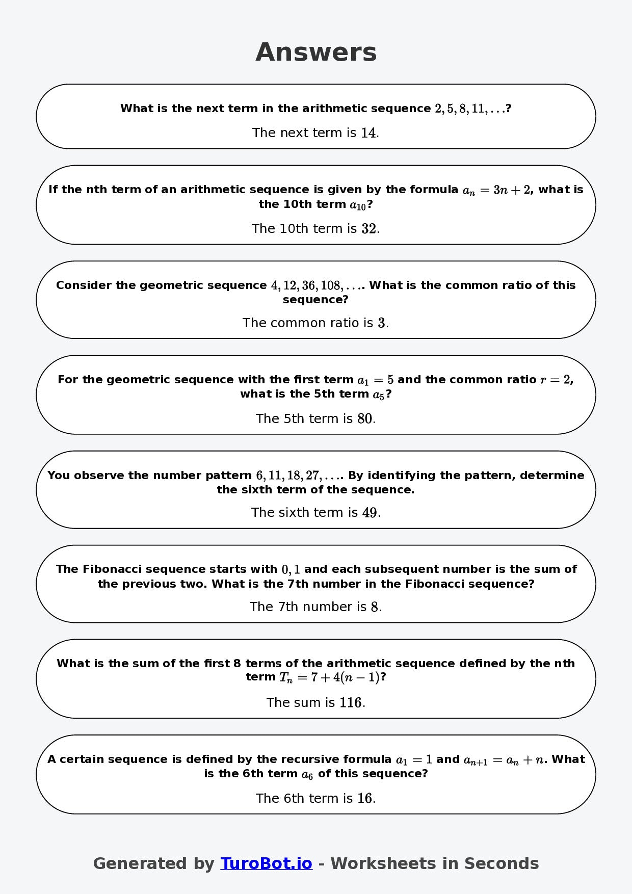 Year 8 Math Worksheet – Number Patterns and Sequences