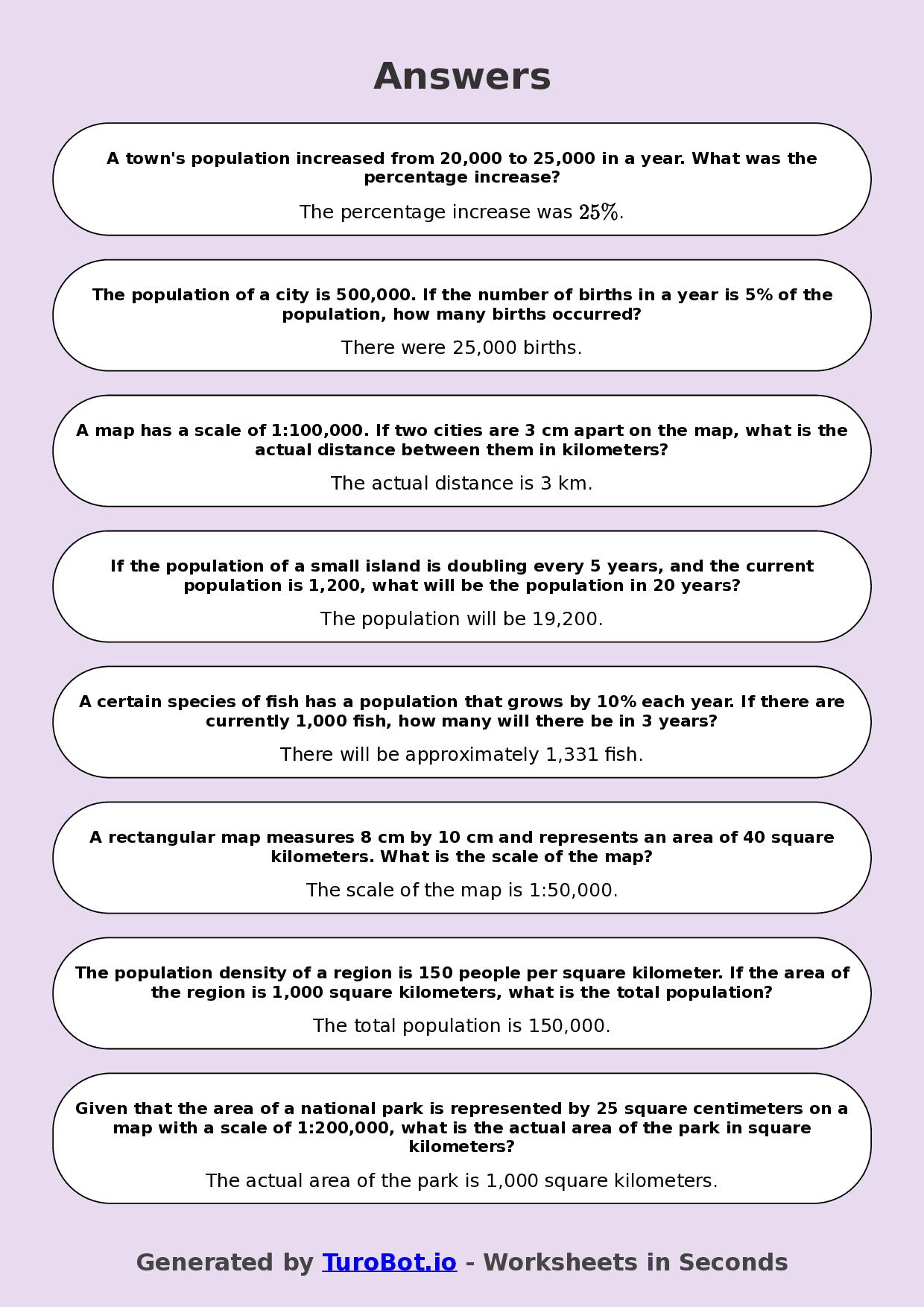 Year 8 Math Worksheet – Population and Map Scale Problems