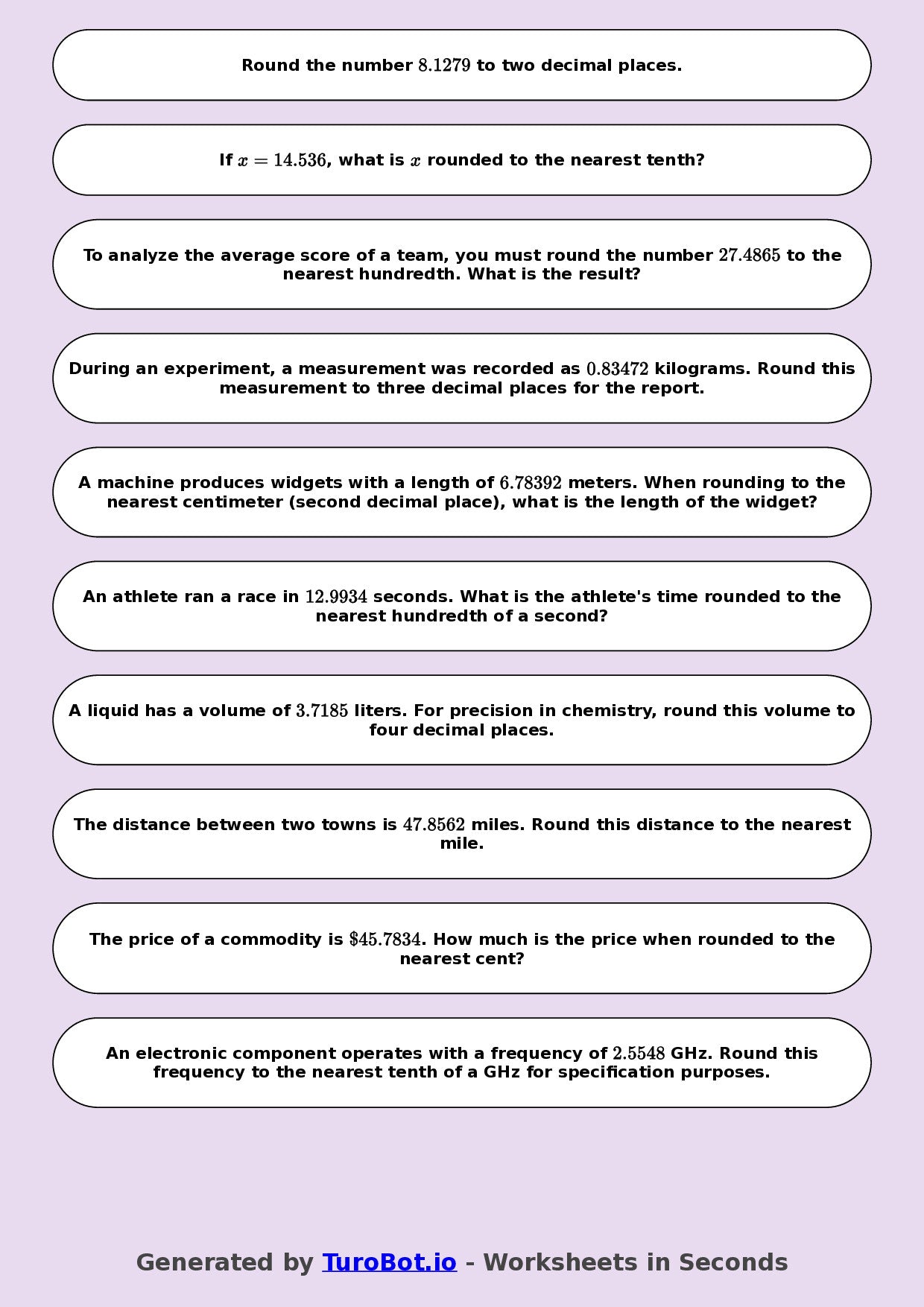 Year 8 Math Worksheet – Rounding Decimals 2