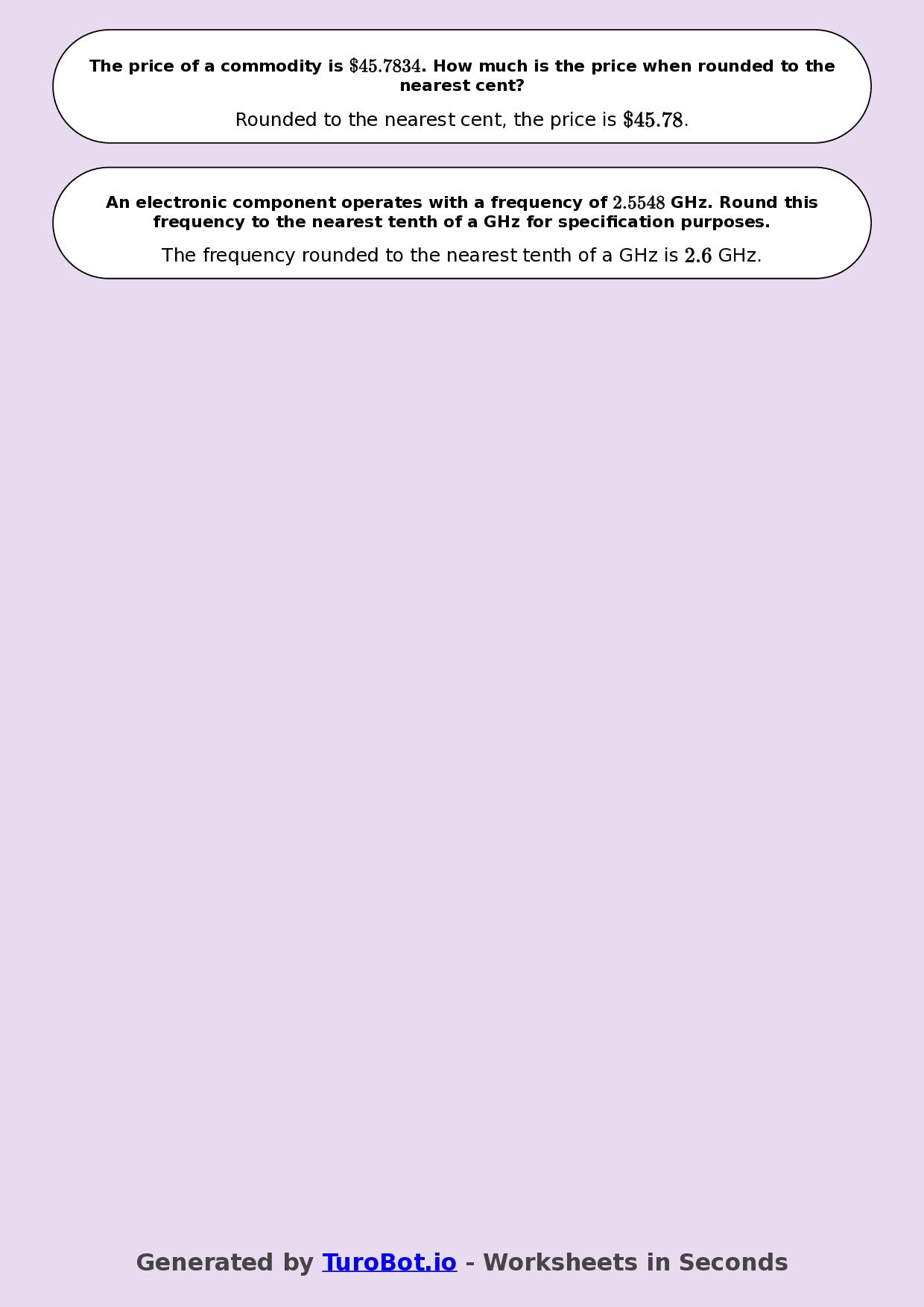Year 8 Math Worksheet – Rounding Decimals 2