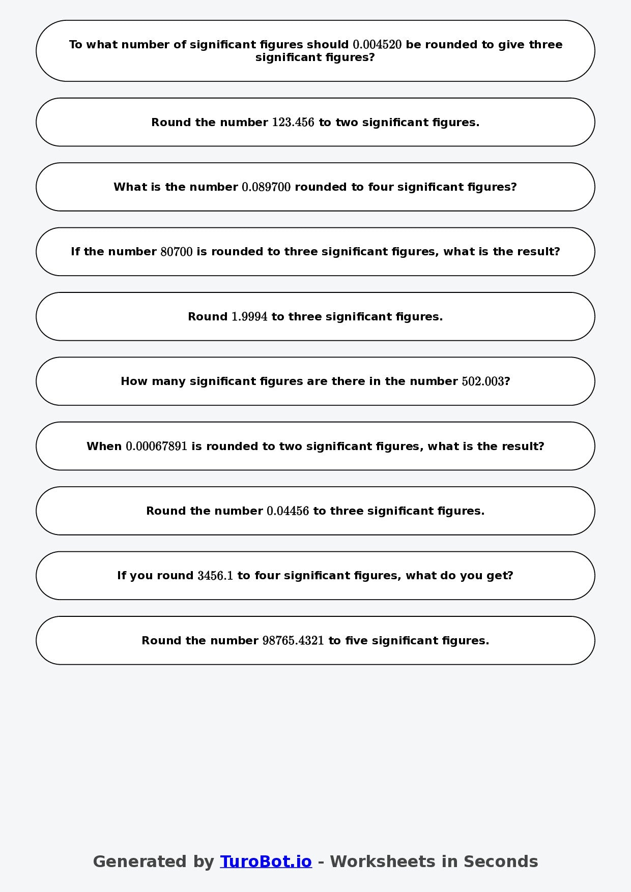 Year 8 Math Worksheet – Rounding to Significant Figures