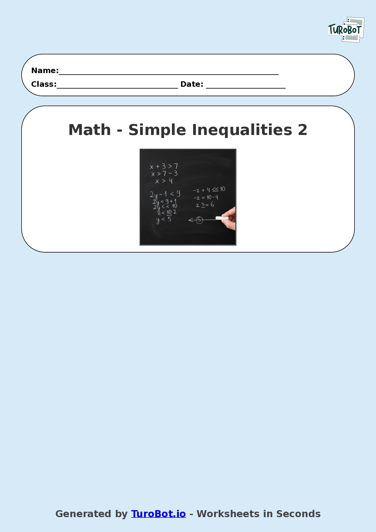 Year 8 Math Worksheet – Solving Simple Inequalities 2