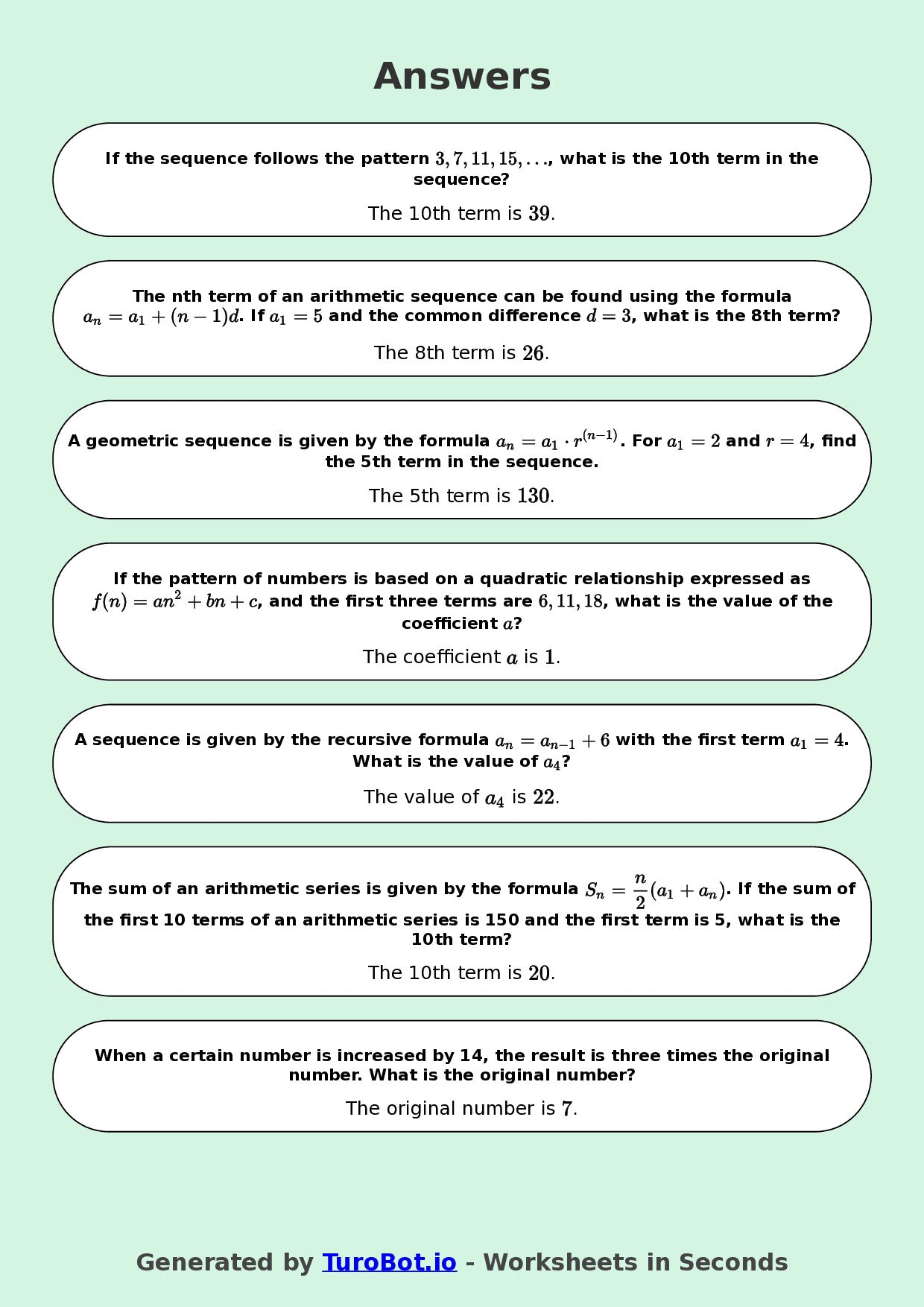 Year 9 Math Worksheet – Algebraic Patterns