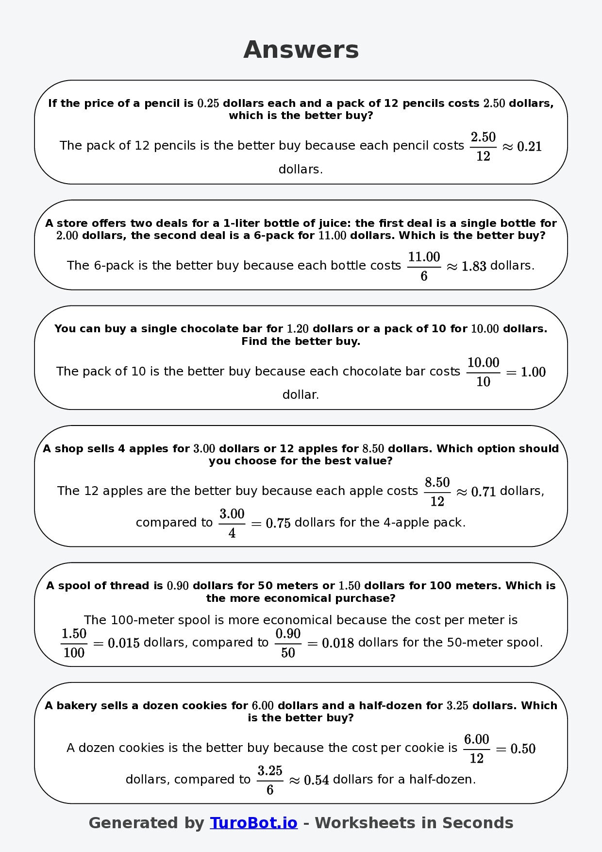 Year 9 Math Worksheet – Best Buy Problems