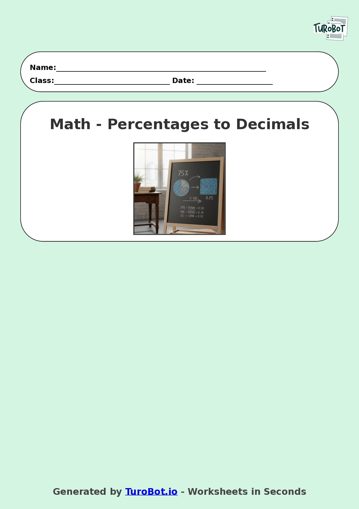 Year 9 Math Worksheet – Convert Percentages to Decimals