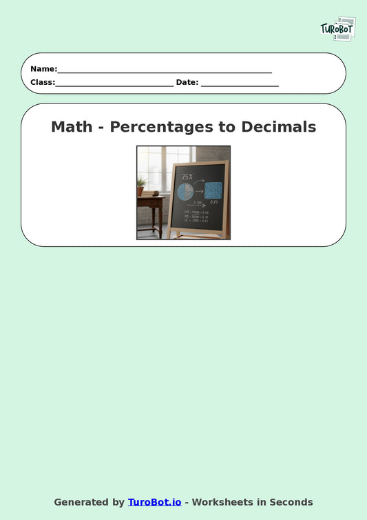 Year 9 Math Worksheet – Convert Percentages to Decimals