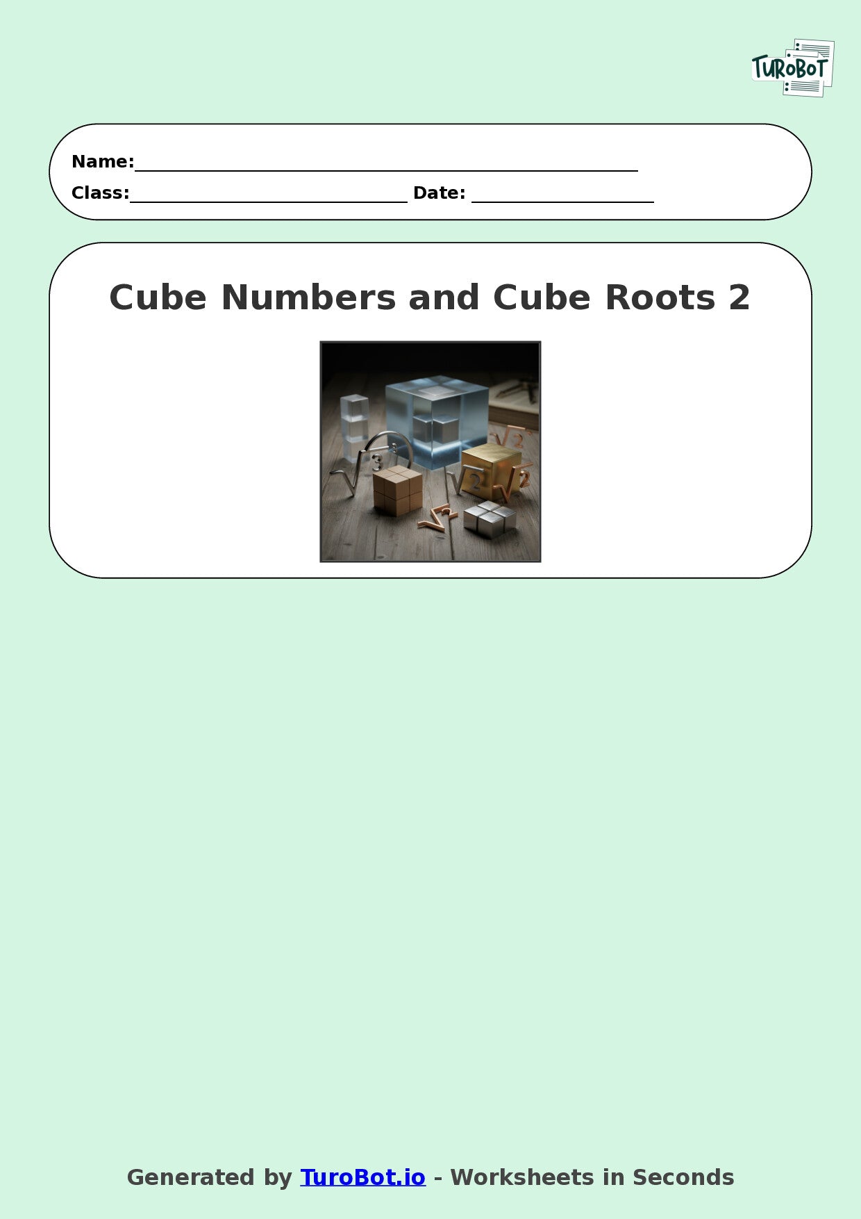 Year 9 Math Worksheet – Cube Numbers and Cube Roots 2