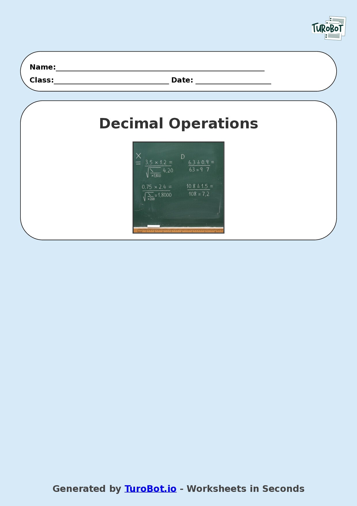 Year 9 Math Worksheet – Decimal Operations - Multiply and Divide