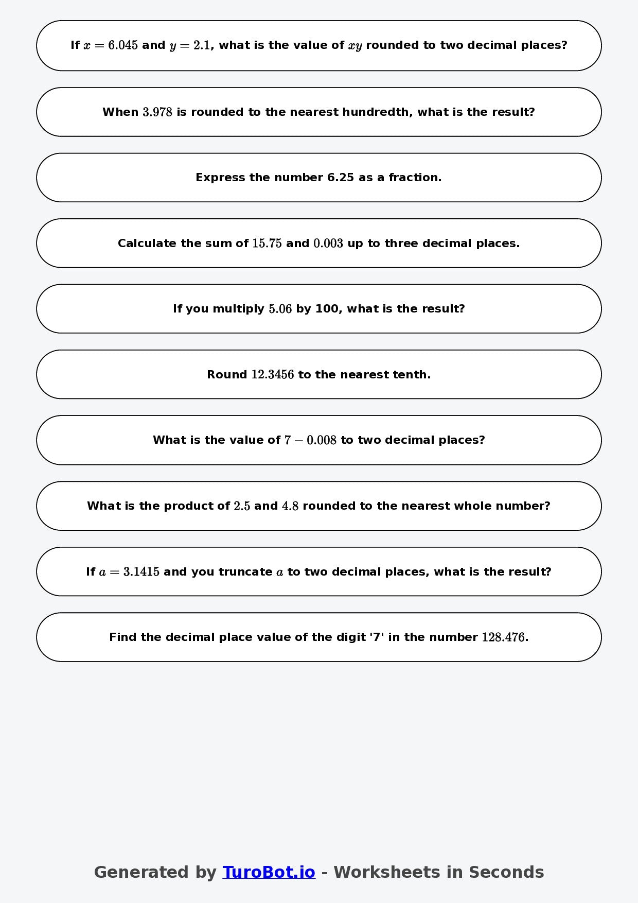 Year 9 Math Worksheet – Decimal Place Value Challenge 2